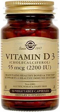 Вітамін Д3, Д-3, Vitamin D3, Solgar, 2200 МО, 50 капсул