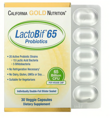 Пробиотики, LactoBif, 65 млрд КОЕ, California Gold Nutrition, 30 вегетарианских капсул