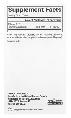 Вітамін В12, Methylcobalamin, Natural Factors, 1000 мкг, 180 таблеток