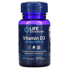 Витамин Д-3, Д3, Vitamin D3, Life Extension, 5000 МЕ, 60 гелевых капсул
