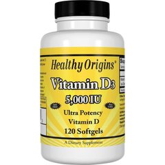 Вітамін Д-3, Д3, Vitamin D-3, D3, Healthy Origins, 5000 МО, 120 капсул