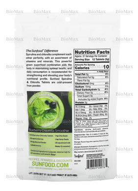 Спирулина и хлорелла (Spirulina Natural) Sunfood, 250 мг, 456 таблеток