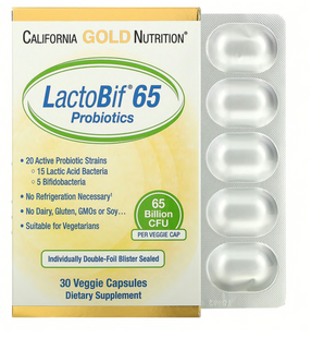 Пробіотики, LactoBif, California Gold Nutrition, 65 млрд КУО, 30 капсул