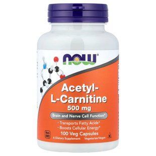 Ацетил карнітин, Acetyl-L Carnitine, Now Foods, 500 мг, 100 вегетаріанських капсул