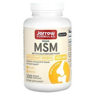 Метилсульфонілметан, MSM, Jarrow Formulas, 1000 мг, 200 вегетаріанських капсул