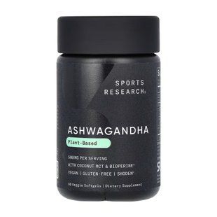 Ашваганда з кокосовою олією MCT, Ashwagandha, Sports Research, 500 мг, 60 вегетаріанських гелевих капсул