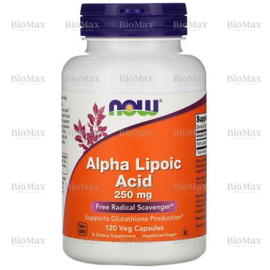 Альфа-липоевая кислота, Alpha-lipoic acid, Now Foods, 250 мг 120 капсул