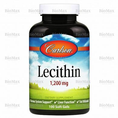 Лецитин, Lecithin, Carlson Labs, 1200 мг, 100 капсул