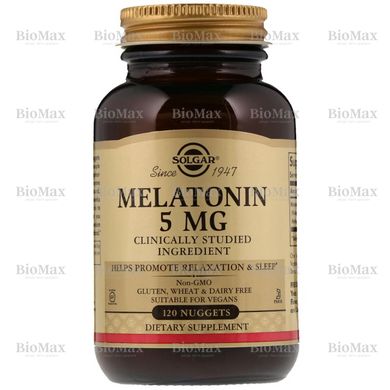 Мелатонін, Melatonin, Solgar, 5 мг, 120 жувальний таблеток