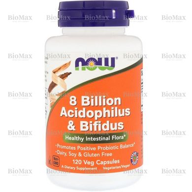 Пробиотики для пищеварения, 8 Billion Acidophilus & Bifidus, Now Foods, 8 млрд, 120 капсул