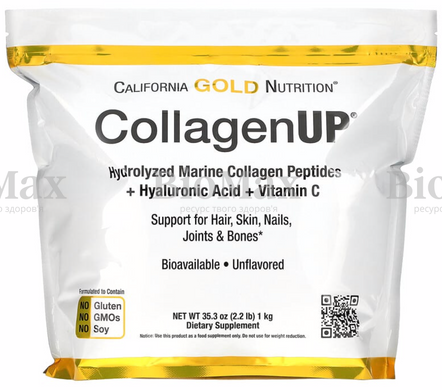 Морской Коллаген пептиды с гиалуроновой кислотой и витамином C, California Gold Nutrition (CollagenUP Peptides), 1 кг