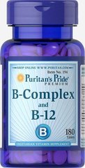 Витамины группы В, Vitamin B-Complex and Vitamin B-12, Puritan's Pride, 180 таблеток
