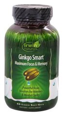 Экстракт Гинкго для памяти и внимания, Ginkgo Smart, Irwin Naturals, 60 капсул