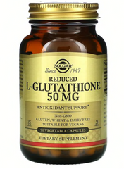Глутатион, Reduced L-Glutathione, Solgar, пониженный, 50 мг, 90 капсул