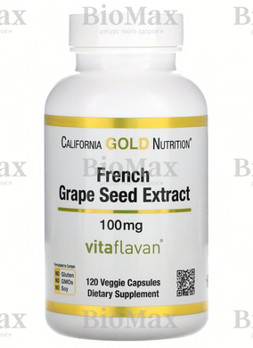 Антиоксидант экстракт косточек французского винограда, California Gold Nutrition, VitaFlavan, 100 мг, 120 растительных капсул