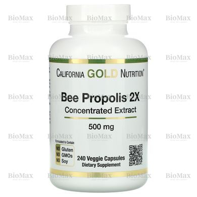 Пчелиный прополис 2Х, Bee Propolis, California Gold Nutrition, экстракт, 500 мг, 240 капсул