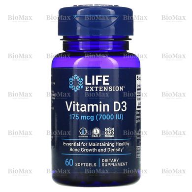 Витамин Д-3, Д3, Vitamin D3, Life Extension, 7000 МЕ 60 капсул