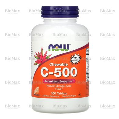 Витамин С «Жевательный C-500» со вкусом апельсинового сока, Now Foods, 100 таблеток