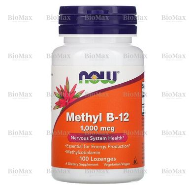 Витамин В12, (метилкобаламин), Methyl B-12, Now Foods, 1000 мкг, 100 леденцов