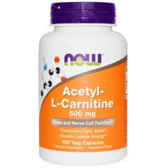Ацетил-Л-карнитин, L-Carnitine, Now Foods, 500 мг, 100 капсул