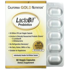 Пробиотики, California Gold Nutrition LactoBif, 30 млрд, 60 вегетарианских капсул
