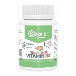 Ніацин (вітамін B3), Niacin 500 Vitamin B3 with Flush, Stark Pharm, 500 мг, 100 таблеток