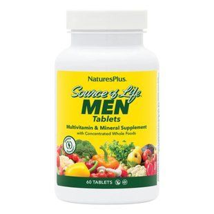 Мультивитамины для мужчин, Multi-Vitamin and Mineral, Nature's Supplement, Source of Life Men, без железа, 60 таблеток