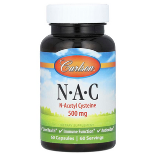 N-ацетилцистеїн, N&middot;A&middot;C, Carlson, 500 мг, 60 капсул