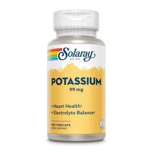 Калий в аминокислотном комплексе, Potassium, Solaray, 99 мг, 100 вегетарианских капсул