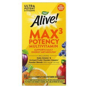 Мультивітаміни без заліза, Multi-Vitamin, Nature's Way, Alive, 60 таблеток