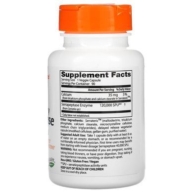 Серрапептаза, Serrapeptase, Doctor's Best, 120000 SPUs, 90 капсул