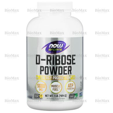 Порошок Д-рибоз, D-Ribose Powder, Now Foods, 5000 мг, 454 г
