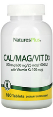 Кальцій, магній та вітамін D3 з вітаміном K2 (Cal/Mag/Vit D3, Vitamin K2), NaturesPlus, 180 таблеток