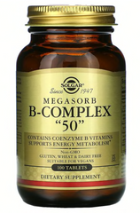 Комплекс витаминов В-50, Megasorb B-Complex, Solgar, комплекс, 100 таблеток