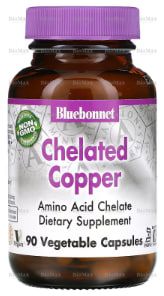 Хелатная Медь, Chelated Copper, Bluebonnet Nutrition, 3 мг, 90 капсул