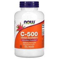 Аскорбат кальция, витамин С, C-500, Calcium Ascorbate-C, Now Foods, 500 мг, 250 капсул