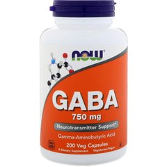 Гамма-аминомасляная кислота, GABA, Now Foods, 750 мг, 200 капсул