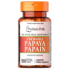 Пищеварительные ферменты папаин, Papaya Papain, Puritan's Pride, 100 жевательных таблеток
