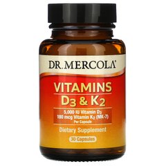 Вітамін Д3 та К2, Vitamins D3 & K2, Dr. Mercola, 5000 МЕ/180 мкг, 30 капсул