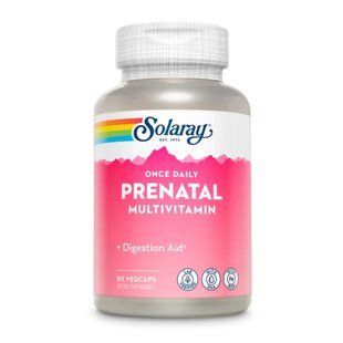 Пренатальні мультивітаміни, Once Daily Prenatal Multivitamin With DHA & Iron, Solaray, з ДГК і залізом, 90 вегетаріанських капсул