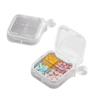 Органайзер для таблеток з 4 відділеннями, 4 Case Pill Organizer Pill Box & Travel Pill Case, MEMOSAN, крижаний білий