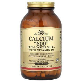 Кальций из раковин устриц, Calcium "600", Solgar, с витамином D3, 240 таблеток