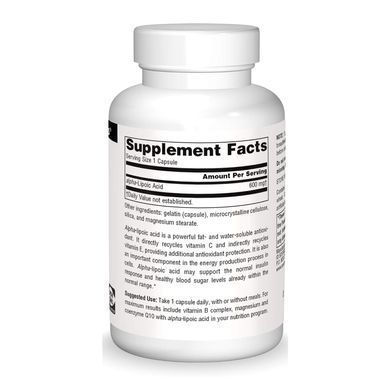Альфа-ліпоєва кислота, Alpha Lipoic Acid, Source Naturals, 600 мг, 30 капсул