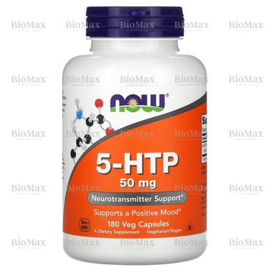 5-гідрокситриптофан, 5-HTP, Now Foods, 50 мг, 180 капсул