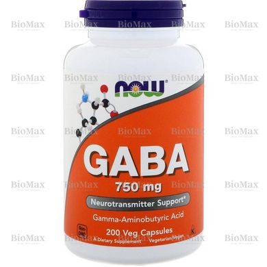 Гамма-аміномасляна кислота, GABA, Now Foods, 750 мг, 200 капсул