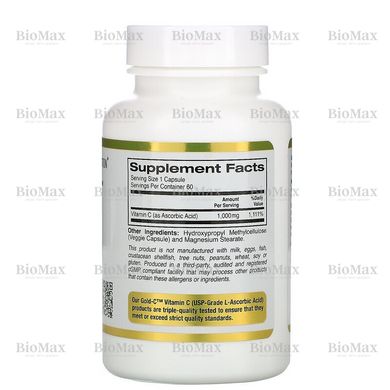 Витамин C, Gold C, California Gold Nutrition, 1000 мг, 60 капсул