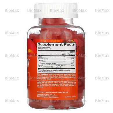 Вітаміном Д3, Д-3, для дорослих, зі смаком персика та вишні, Gummiology, 800 МЕ, 100 вегетаріанських жувальних таблеток