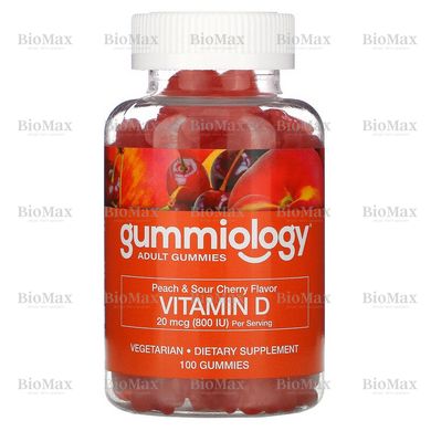 Витамином Д3, Д-3, для взрослых, со вкусом персика и вишни, Gummiology, 800 МЕ, 100 вегетарианских жевательных таблеток