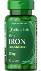 Залізо, Easy Iron (Glycinate), Puritan's Pride, 28 мг, 90 гелевых капсул