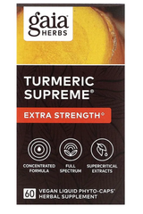 Куркума, Turmeric Supreme, Extra Strength, Gaia Herbs, 60 рослинних фіто-капсул з рідиною